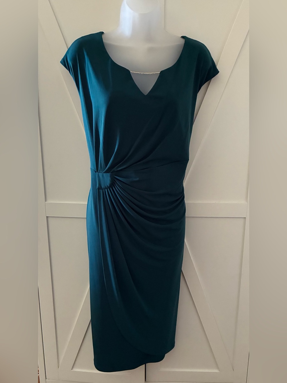 Connected Apparel Ruched Faux Wrap Cocktail Dress